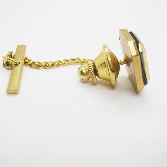 Initial F Tie Tack with Chain vintage Necktie Holder Men's Wedding Formal Wear - Picture 2 of 3